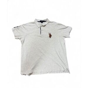 US Polo Assn Preppy Mens XXL Gray Short Sleeve Polo Shirt Double Horseman Logo
